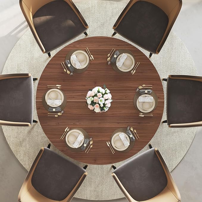 IBF Round Dining Table with Storage for 4 to 6, 47" Circle Kitchen Table with Fridge Space, Wood Dining Room Tables with Adjustable Shelf, Circular Dinner Tables for Home Kitchen, Walnut (Only Table)