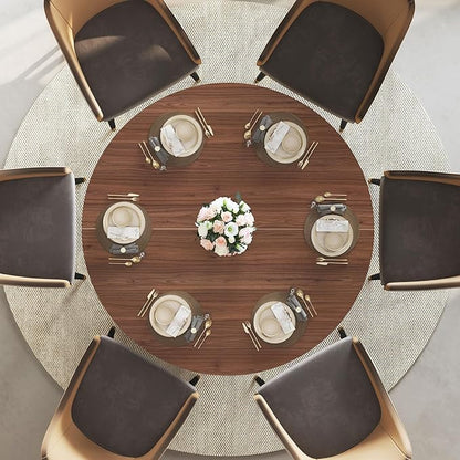 IBF Round Dining Table with Storage for 4 to 6, 47" Circle Kitchen Table with Fridge Space, Wood Dining Room Tables with Adjustable Shelf, Circular Dinner Tables for Home Kitchen, Walnut (Only Table)