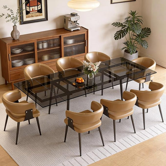 62.99-94.48" Extendable Black Tempered Glass Dining Table, Modern Rectangular Kitchen Table, Sturdy Metal Legs, Seats 6-10, Easy to Clean, Fits Small & Large Spaces