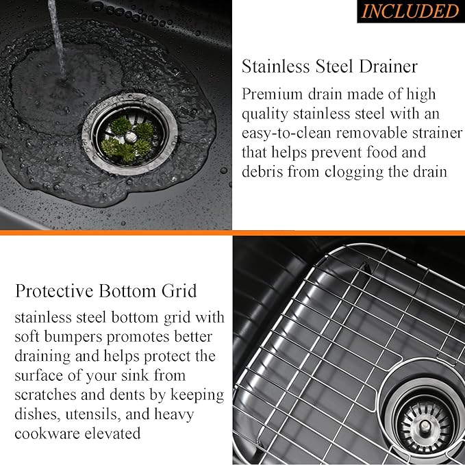 28 Black Undermount Kitchen Sink-Bokaiya 28x18 Inch Undermount Stainless Steel Sink 16 Gauge Single Bowl Kitchen Sinks with Dish Grid