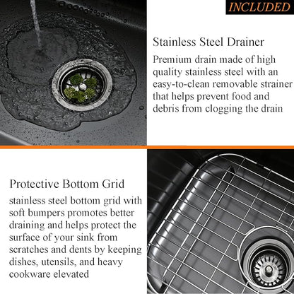 28 Black Undermount Kitchen Sink-Bokaiya 28x18 Inch Undermount Stainless Steel Sink 16 Gauge Single Bowl Kitchen Sinks with Dish Grid
