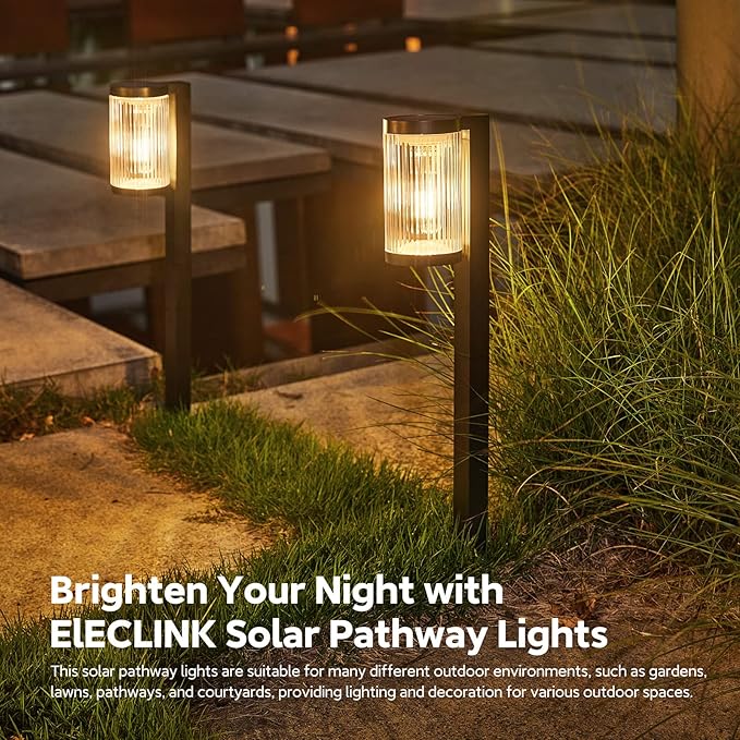 ELECLINK Solar Pathway Lights Outdoor, 4 Pack Upgraded Outdoor Solar Lights for Outside Super Bright Up to 12Hrs, IP65 Waterproof Solar Garden Lights for Yard Path Walkway Decor Landscape Lighting