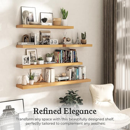 Floating Shelves for Wall, 9.3" Deep Wall Mounted Wood Shelves for Bathroom, Bedroom, Living Room, Kitchen, Hanging Shelf for Books/Storage/Room Decor (Oak, 30")