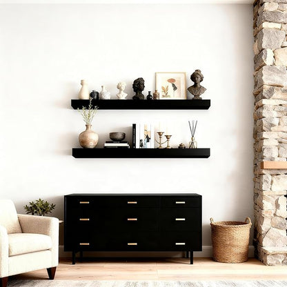 Floating Shelves for Wall(Set of 2)-36 Inch Black Wood Wall Shelf with Invisible Brackets for Bathroom,Bedroom,Drawingroom,Kitchen for Decor(Black,2pcs)