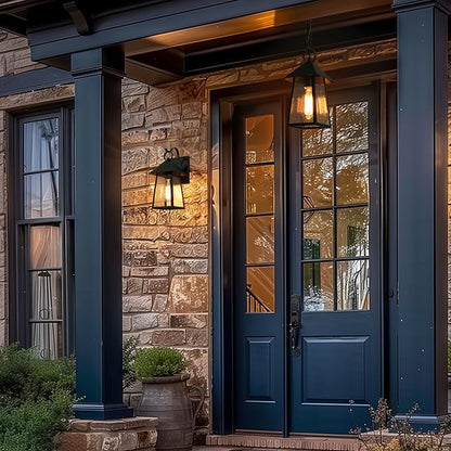 LOG BARN Outdoor Pendant Lights, Modern Farmhouse Exterior Light Fixture, Anti-Rust Ceiling Outdoor Lantern with Seeded Glass for Front Door, Entry, Porch, and Gazebo