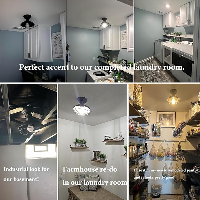 2 Pack Farmhouse Flush Mount Ceiling Light - Easric Industrial Ceiling Light Fixture Rustic Black Metal Cage Close to Ceiling Lamp E26 Base for Hallway Foyer Kitchen Porch