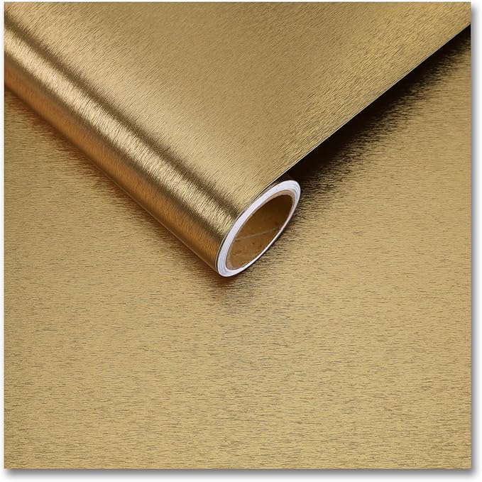 CRE8TIVE Brass Gold Stainless Steel Contact Paper for Appliances Brushed Metallic Gold Peel and Stick Wallpaper 12"x80" Waterproof Heat Resistant Vinyl Film for Kitchen Dishwasher Fridge Oven Covers
