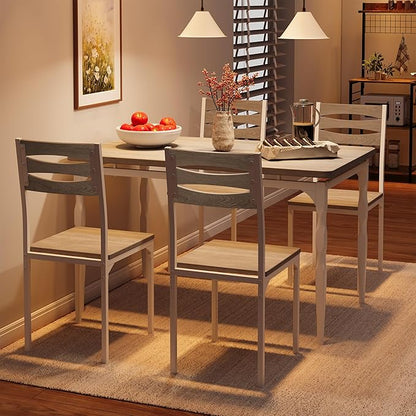 GarveeHome 5 Piece Dining Table Set, Industrial Style Dining Table and Chairs Set for 4, Kitchen Table Set for Dining Room Kitchen Apartment, Grey