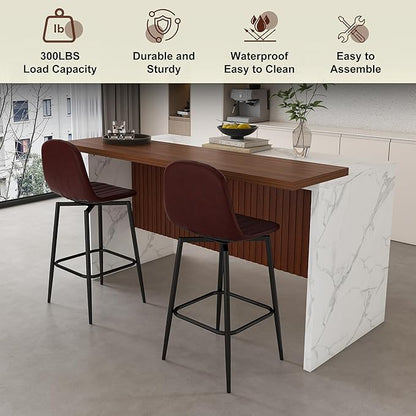 63" Modern Kitchen Island with Marble-Look Surface with 2/4 Bar Stools, Island Table with LED Lights, for Kitchen,Dining Room, Bar, Office, Living Room (White+2Dark Brown)