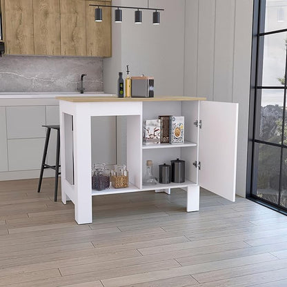 Kitchen Island 35" H with 1 Door Storage Cabinet 2 Internal Shelves and 1 Open Shelf Multi-Use Kitchen Table for Storage Practical