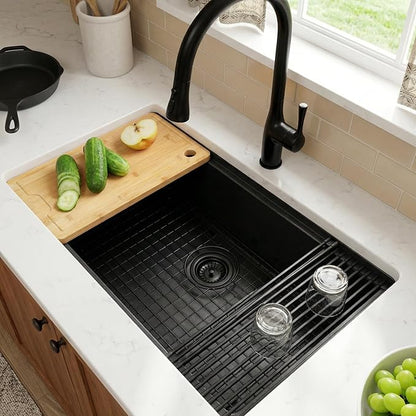 Kitsitchen Black Undermount Kitchen Sink, Black Stainless Steel Kitchen Sink, 32 Inch Large and Deep Handmade Single Bowl Kitchen Sinks with Practical Accessories, 16G Stainless Steel Material