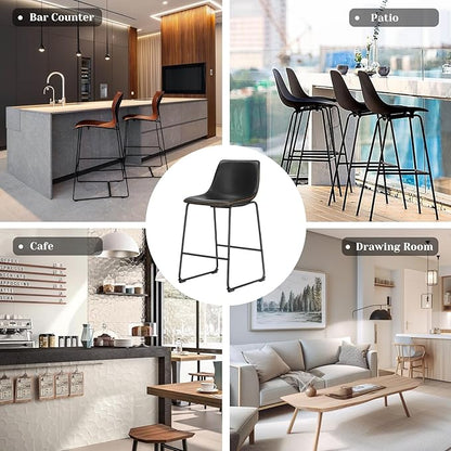 Sweetcrispy Counter Height Bar Stools Set of 2, 30 inch Height Stool Faux Leather Barstools with Back, Armless Kitchen Island Countertop Comfortable Modern Chairs with Metal Legs, Black