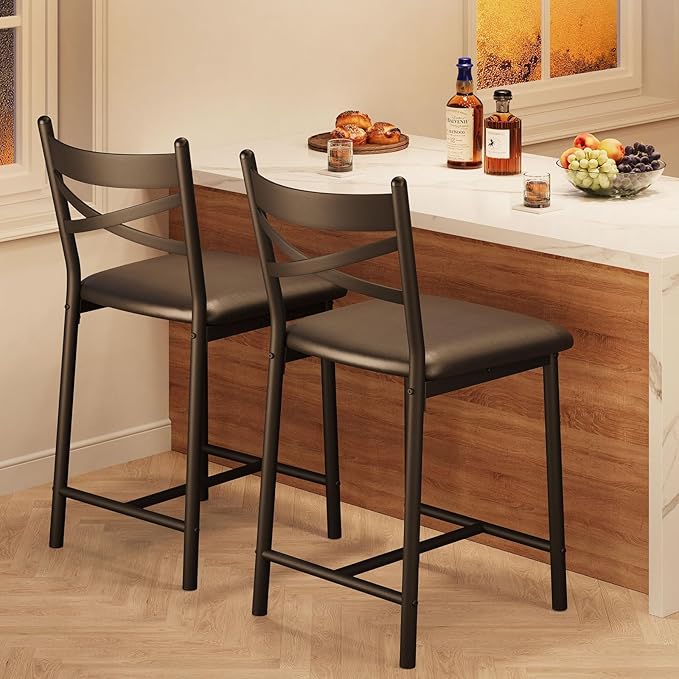 GarveeHome Upholstered Dining Chairs of 8 with Back, Bar Stools Set of 8, Thick Cushion, Counter Height Barstools for Kitchen Island Apartment