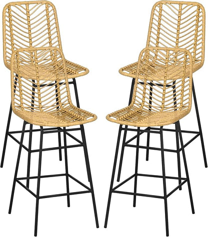NewCosmos Rattan Bar Stools Set of 4, 26" Counter Height Barstools, Boho Kitchen Island Stools with Breathable Wicker Seat and Back, Yellow