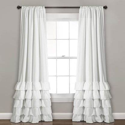Lush Decor Allison Ruffle Light Filtering Window Curtain Panels Pair 40" W x 95" White - Coquette Curtains for Bedroom - Drapes - Ruffle Curtains Kids