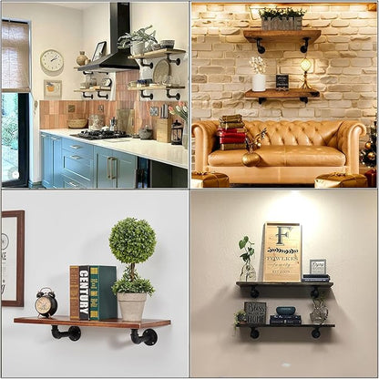 Industrial L Pipe Shelf Brackets for 6-12 in Depth Wood,Heavy-Duty 3/4" Iron,Wall Mount Floating Shelf Bracket L Metal Pipe Shelving Brackets for Wood-Black DIY Pipe Shelves(5.5*3.1 Inch 8 Pack)