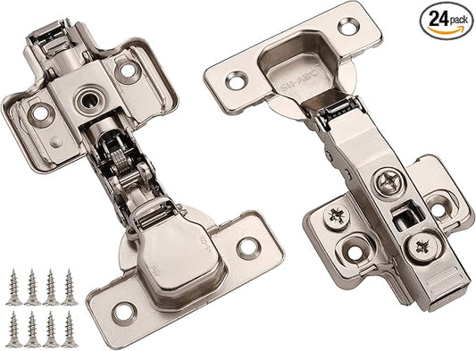 DecoBasics Full Overlay European Soft Close Cabinet Hinges for Kitchen Cabinets (24 Pcs) -105° Frameless Concealed Cabinet Door Hinge -13 Way Adjustability & Clip on Plate for Easy Installation