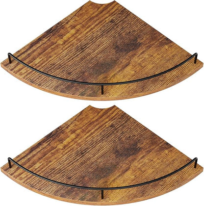 Corner Floating Shelves, Rustic Brown Wood, Set of 2, Wall Mount Storage with Guardrail for Bathroom Kitchen Living Room
