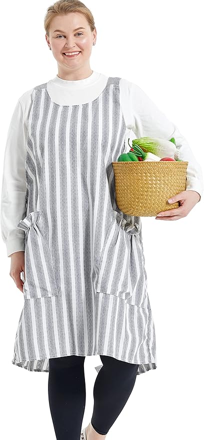 Big Plus Size Aprons for Women with Pockets Cotton Linen Baking Kitchen Cooking