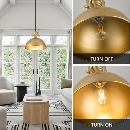 12 Inch Gold Farmhouse Pendant Lights Matte Pendant Lights for Kitchen Island Industrial Adjustable Height Vintage Dome Hanging Light Fixtures for Barn, Dining Room 1 Pack