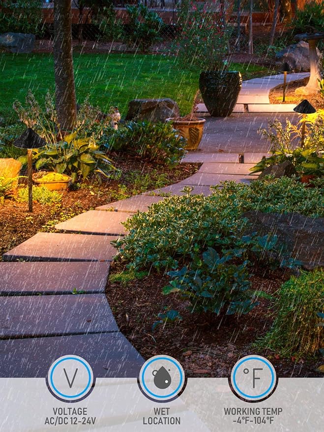 LEONLITE 12-Pack LED Low Voltage Landscape Path Light, 3W 12-24V AC/DC, Pathway Lighting Wired, Outdoor Light for Yard Lawn, ETL CRI90+ Unique Vintage Golden Edge, Black Aluminum, 3000K Warm White