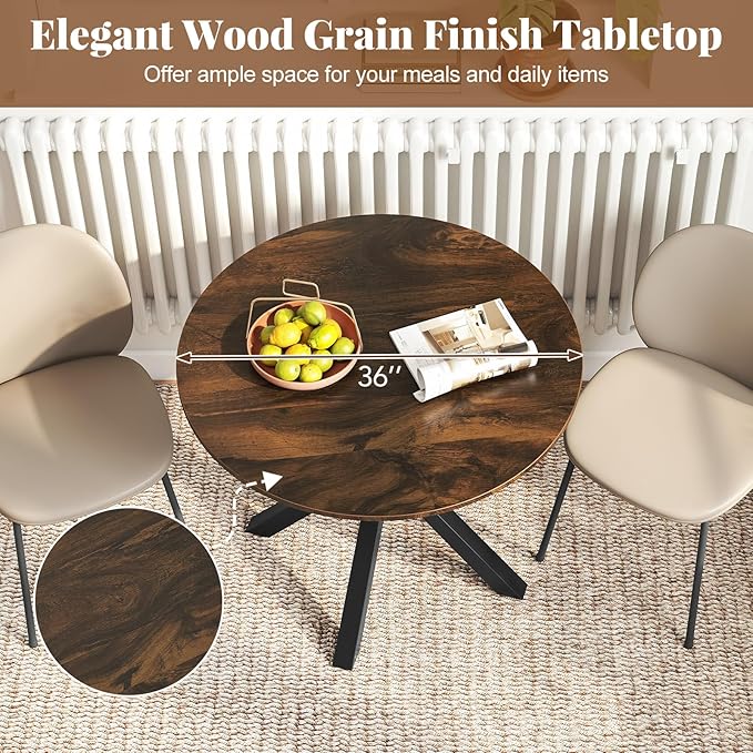 Giantex 36" Round Dining Table for 4, Farmhouse Kitchen Table with Rubber Wood Legs, Adjustable Foot Pads, Dining Room Tables for Dinette, Small Space, Dinner, Living Room, Restaurant, Espresso