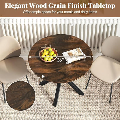 Giantex 36" Round Dining Table for 4, Farmhouse Kitchen Table with Rubber Wood Legs, Adjustable Foot Pads, Dining Room Tables for Dinette, Small Space, Dinner, Living Room, Restaurant, Espresso