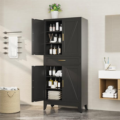 Bevivog Metal Storage Cabinet with Drawers, Tall Cabinets with Doors and Shelves, 4 Doors High Storage Cabinet for Office/Pantry/Living Room