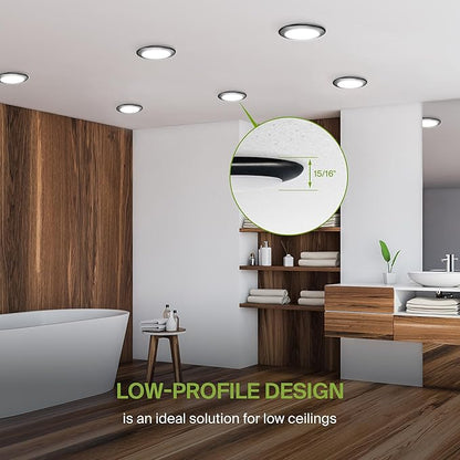 ASD 1 Pack LED Disk Lights 6 Inch, 15W 5CCT 2700K-5000K 1245LM CRI90+, Dimmable Flush Mount Ceiling Light Fixture, Low Profile Surface Mount Disc Lights, Junction Box or Recessed Can Install, ETL