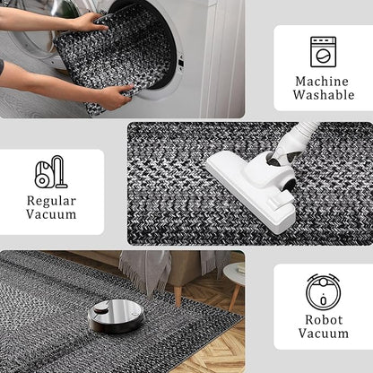Imitation Braided Collection-Print Modern Washable Rugs 8x10 Area Rugs for Living Room Soft Bedroom Rug Farmhouse Large Rug Non Slip Stain Resistant Carpet for Nursery Dining Room 8'x10'