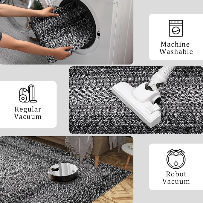Imitation Braided Collection-Print Washable Rugs 10x13 Area Rug for Living Room Modern Bedroom Rug Soft Large Area Rug Non Slip Throw Rugs Stain Resistant Carpet for Nursery Dining Room