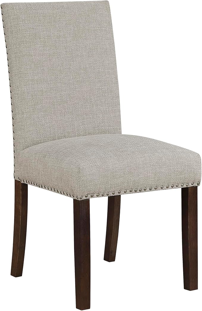Lexicon Upholstered Dining Chairs Set of 2 - Soft Durable Fabric Armless High Back Kitchen Modern Dining Room Chairs for 2, Nailhead Trim Side, Brushed Brown Sturdy Wooden Frame, Easy Assembly, Taupe