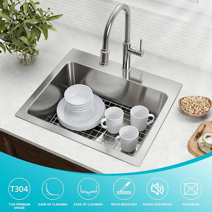 Small Kitchen Sink 19x17x9 Inch Drop In Bar Sink - 18 Gauge Brushed Stainless Steel for RV Kitchen, Wet Bar, Outdoor Prep Sink