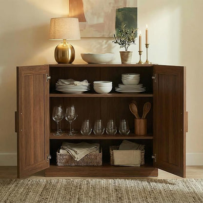 Casaphoria Adam Sideboard Buffet Cabinet with Storage, Sideboard Cabinet with Rattan Doors & Adjustable Shelves, 31" W x 31" H Coffee Bar for Entryway Kitchen Living Room, Walnut