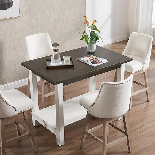Solid Wood Counter Height Table, 47.5" Small Kitchen Table with Open Storage Space Rectangle Bar Table for Dining Room/Home Bar/Kitchen Island, Brown