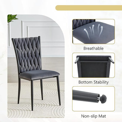Upholstered Dining Chairs Set of 4, Hand-Woven Back Kitchen Chair, Luxury Gold Dining Chairs,Velvet Upholstery with Metal Legs, Modern Velvet Chair for Dining Room、Kitchen、Restaurant