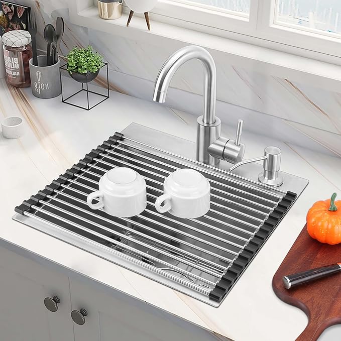 Herogo 15×15 Inch Kitchen Bar Sink, Small Deep Drop In Single Bowl Sink with 16 Gauge Stainless Steel Bottom Grid Drying Rack for RV Laundry Yard Farmhouse Office