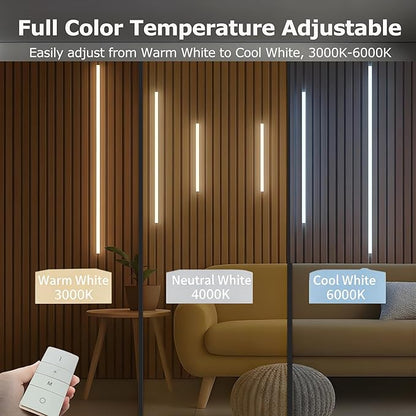 LED Recessed Wall Lighting Kit for Wall Panels CCT COB Strip Lights with Remote Controller, 6pcs Adhesive Wall Strip Lights, Dimmable 3000K-6000K for Wood Slat, Acoustic Panels, Kitchen, Stairs