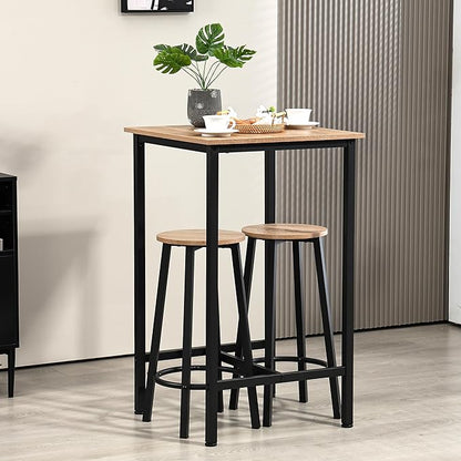 Finnhomy Bar Table Set, 23.6" Pub Table High Top Table, Square Bar Height Table, Bar Table with Stools, Kitchen Table Set for 2, Industrial Breakfast for Kitchen, Living Room, Greige
