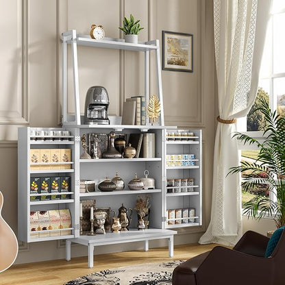 51” Pantry Cabinets with Adjustable Shelves, Small Kitchen Pantry Storage Cabinet with Microwave Shelves, Freestanding Buffet Cupboards Sideboard for Kitchen, Dining Room, Living Room Use (White)