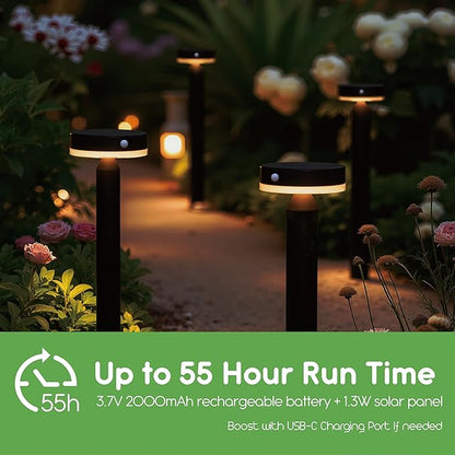 20" Solar Landscape Lights - Outdoor Solar Lights for Yard - PIR Sensor & Two Light Modes - 50lm & 400lm - Rechargeable Battery Last Up to 55 Hours - 3000K - IP44 Weather Resistant - 4 Pack