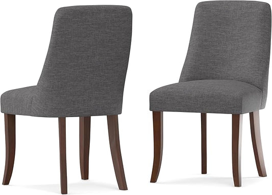 SIMPLIHOME Walden Dining Chairs - Upholstered Solid Hardwood Frame and Linen-Style Fabric Kitchen Chair Set in Slate Grey, Modern Dining Room Seating with Curved Back and Padded Seat (Set of 2)