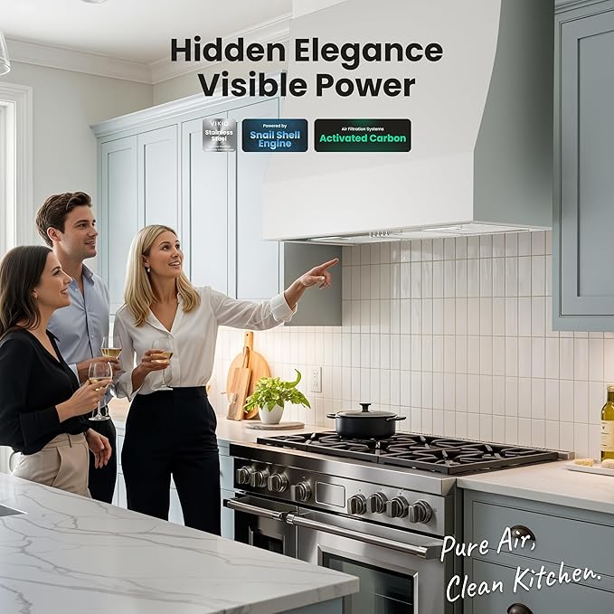 VIKIO HOME Range Hood Insert 36 Inch 900 CFM, 5-Layer Aluminum Mesh Filter, Ducted/Ductless Stainless Steel Built Kitchen Vent, 3-Speed Push Button Controls&LED Lights