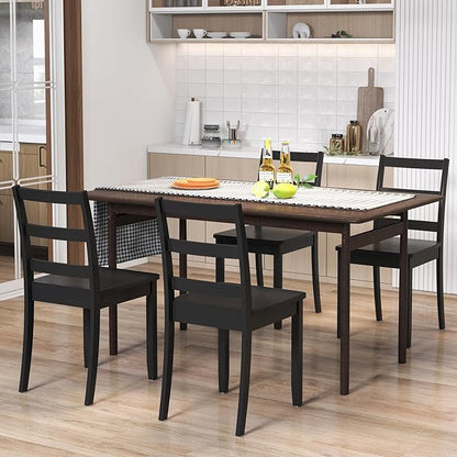 NAFORT Black Dining Chairs Set of 4 Wood, Armless Kitchen Chairs with Solid Rubber Wood Legs, Non-Slip Foot Pads, Max Load 400 Lbs, Farmhouse Seat High Ladder Back Dining Room Chairs