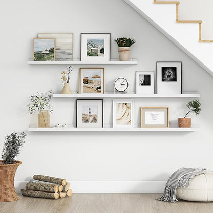 FLYJOE Floating Picture Ledge Shelves for Wall Set of 4, 48 Inch Wall Shelves with Lip Long Large Nursery Book Shelf for Toys Storage Kids Bookshelf Wall Mounted Living Room Bedroom Decor Frames