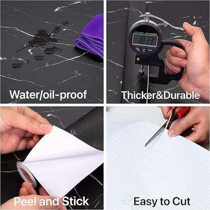 practicalWs 11.8"×78.7" Black Marble Contact Paper Matte Peel and Stick Kitchen Countertops Paper Black and White Self Adhesive Removable Waterproof Wallpaper for Cabinet Covers