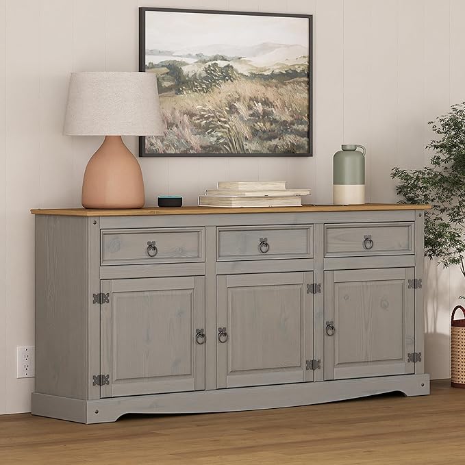 Furniture Dash Solid Wood Sideboard Buffet 65.9" W, 16.9" D, 31.6" H - Wooden Storage Cabinet, Cupboard Console Table, Ideal for Living Room, Kitchen Island, Dining Room