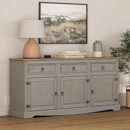 Furniture Dash Solid Wood Sideboard Buffet 65.9" W, 16.9" D, 31.6" H - Wooden Storage Cabinet, Cupboard Console Table, Ideal for Living Room, Kitchen Island, Dining Room