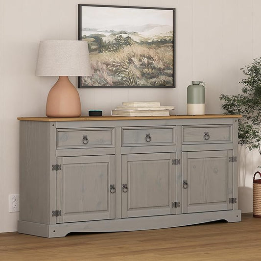 Furniture Dash Solid Wood Sideboard Buffet 65.9" W, 16.9" D, 31.6" H - Wooden Storage Cabinet, Cupboard Console Table, Ideal for Living Room, Kitchen Island, Dining Room