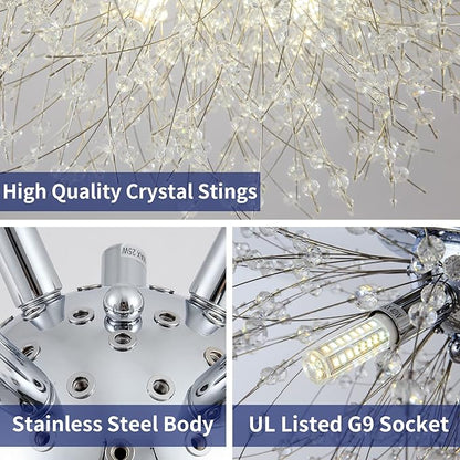CM MZY Sputnik Flush Mount Ceiling Light Fixtures, Modern Chrome Crystal Firework Chandelier, 8-Light Close to Ceiling Lighting Fixtures for Bedroom Kitchen Hallway Entryway(H11.8'' x W21.5'')